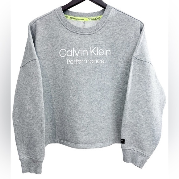 Calvin Klein Performance | Heather Gray Cropped Crew Neck Sweatshirt - Picture 1 of 9